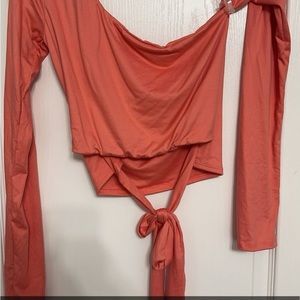 Coral Long Sleeve Tie-Front Top